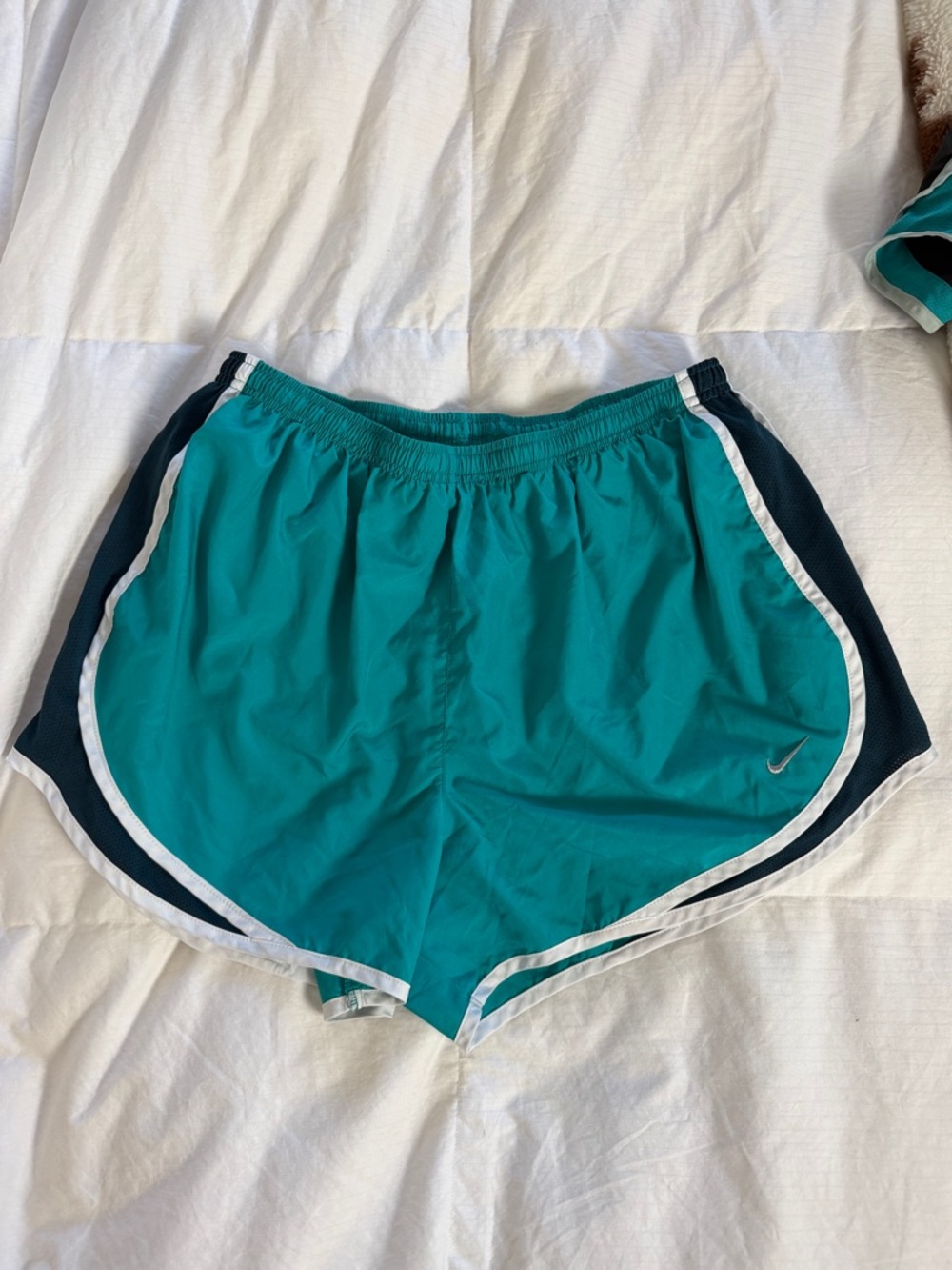 Nike Tempo- Dry Fit Teal Athletic Shorts with Navy and White Trim